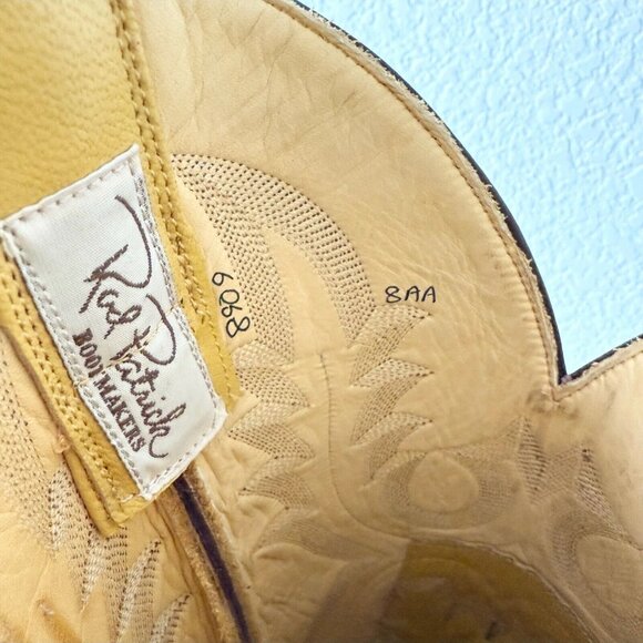 Rod Patrick Mens Cowboy Boots 8AA Brown Kangaroo Yellow Top Western Square Toe - Picture 10 of 13